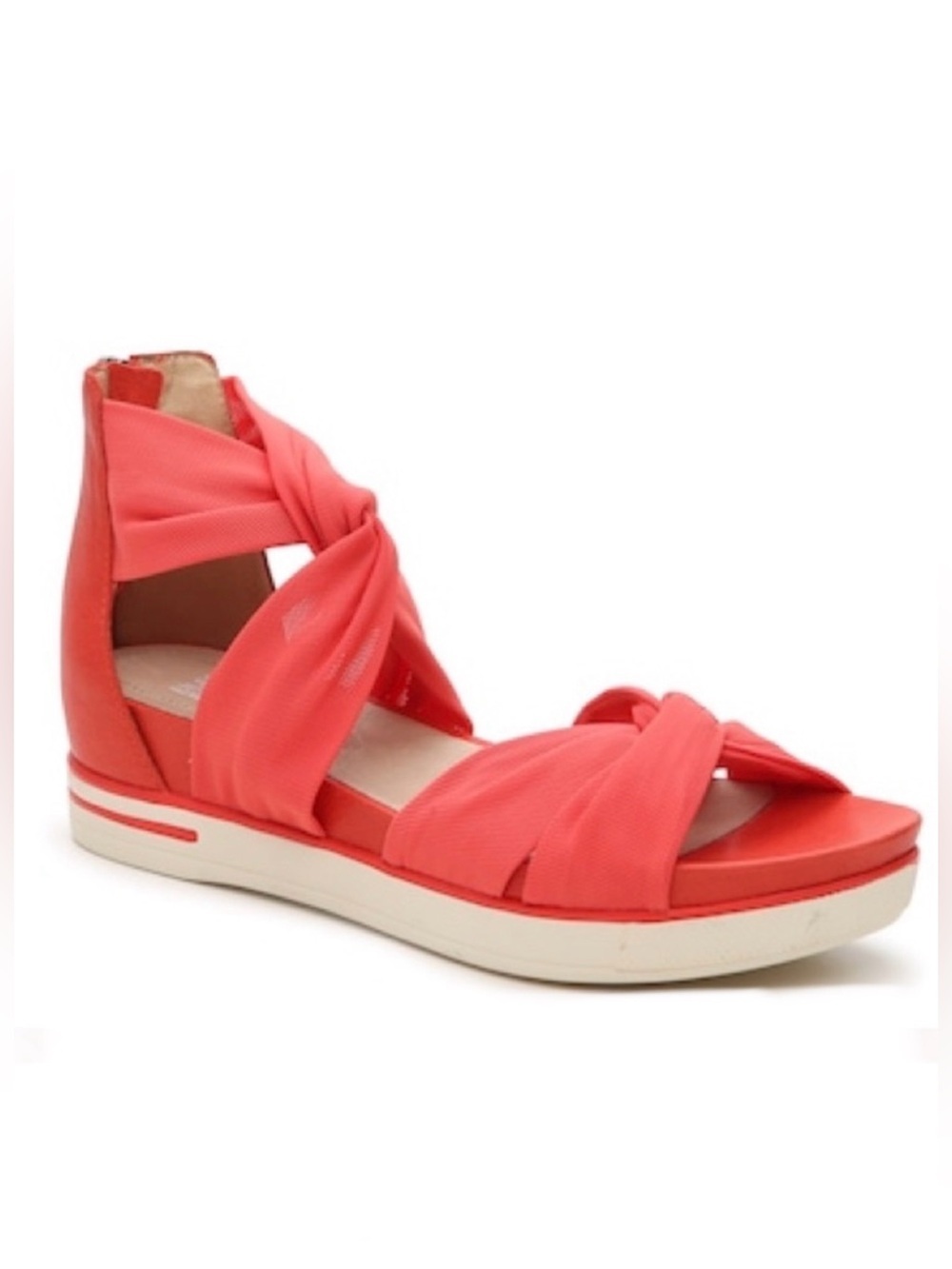 Eileen Fisher Zanya Wedge Sandal Leather Stretch Mesh Strap Red Orange Size 8.0 - Picture 1 of 13